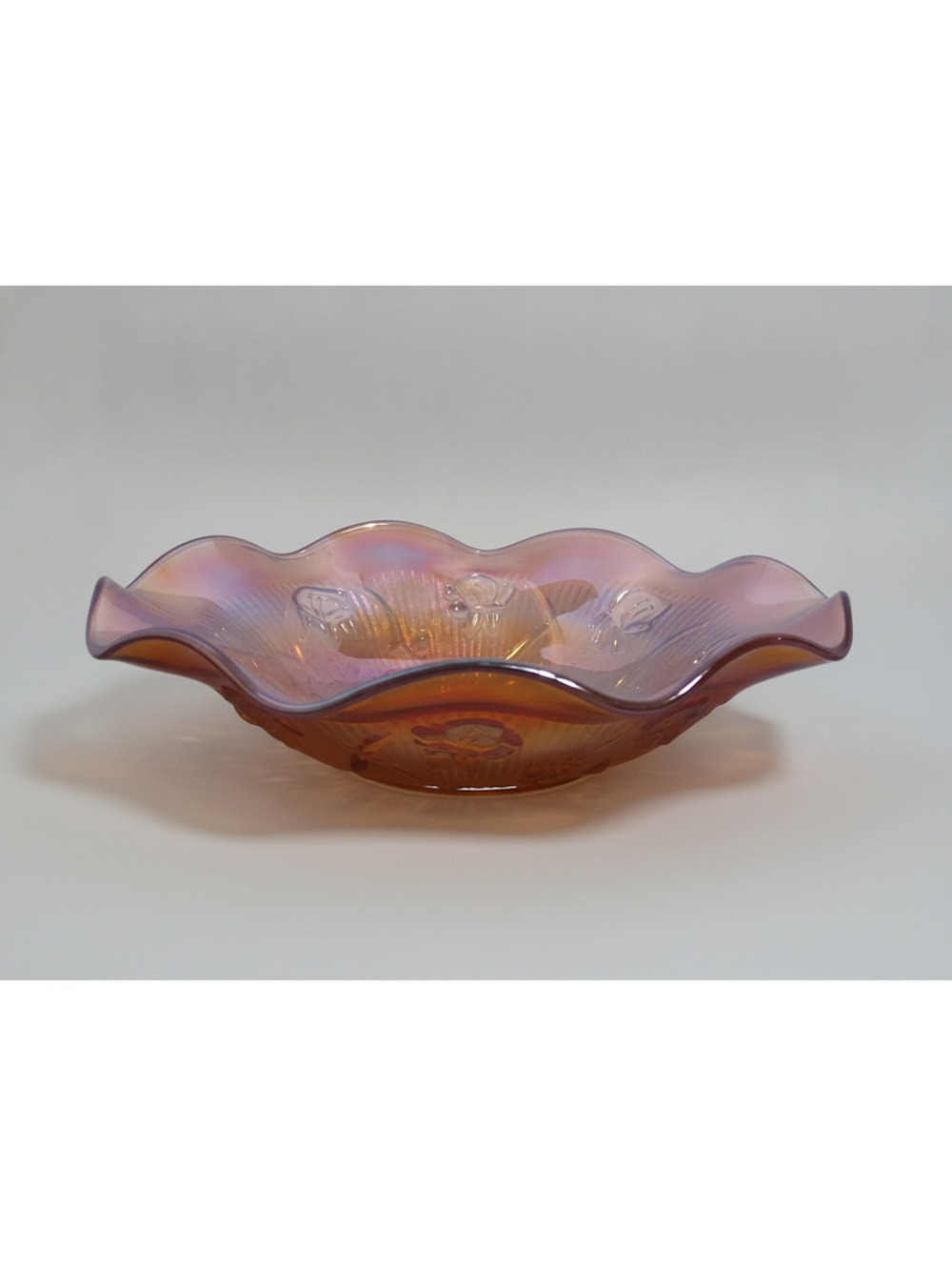 Vintage Indiana Amber Carnival Glass Ruffled Ribbed Bowl 11.75" Marigold
